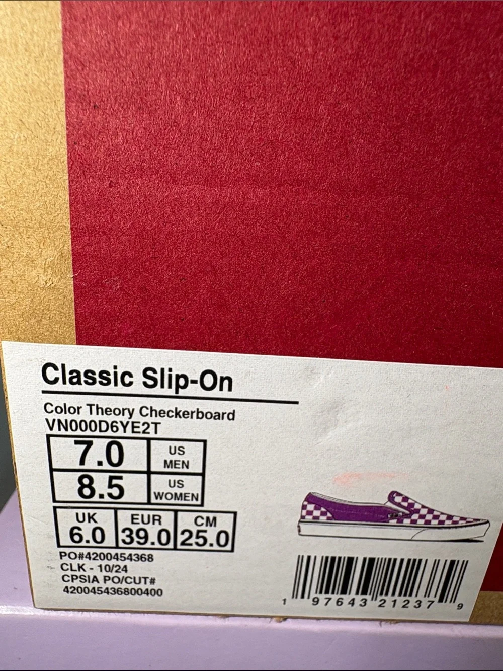Vans Violet and White Checkered Slip-Ons Women’s 8.5